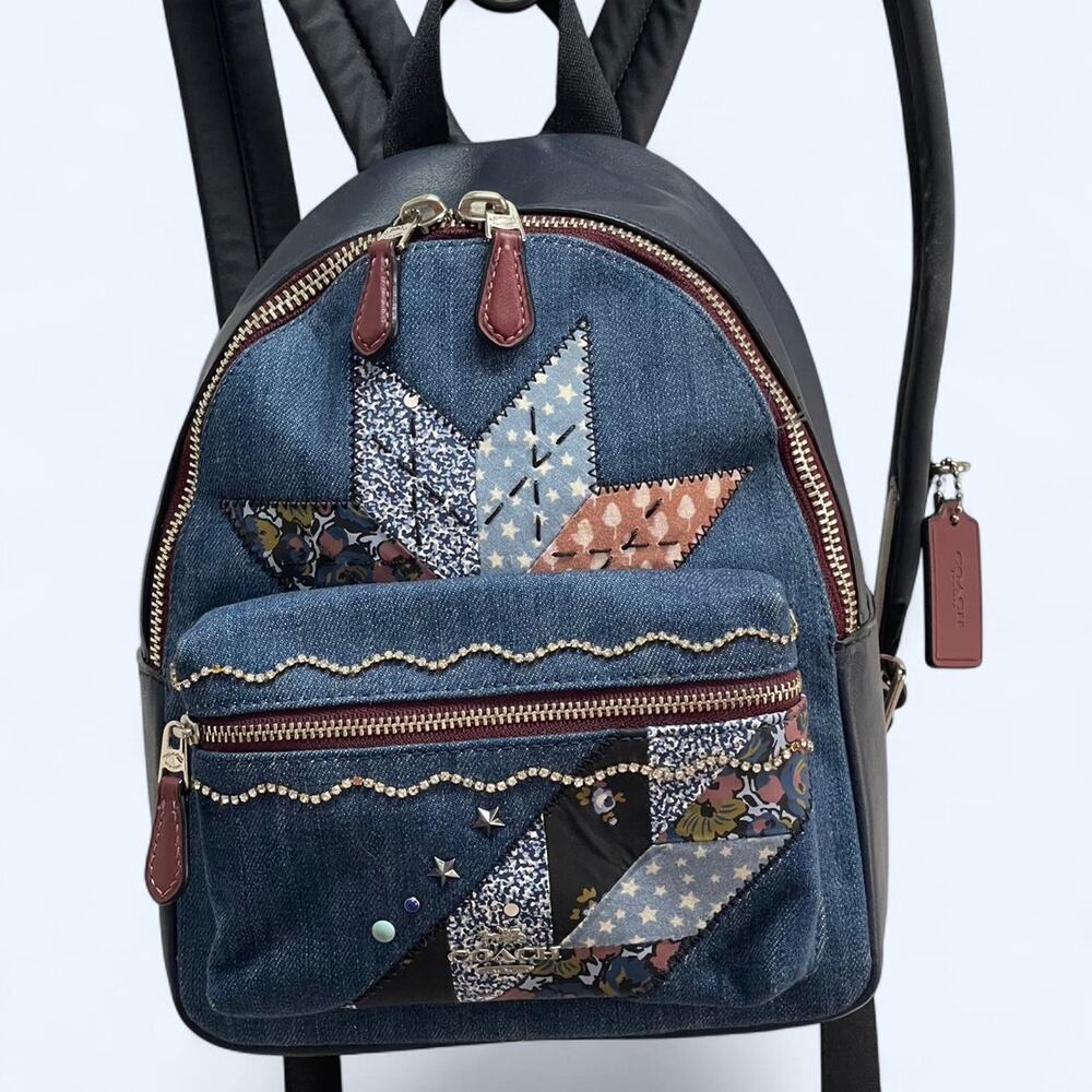 COACH CHARLIE PATCHWORK BACKPACK DENIM STAR PATCH